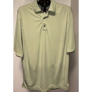 Footjoy Polo Shirt Mens Large Green/Gray Striped Stretch Short Sleeve Golf